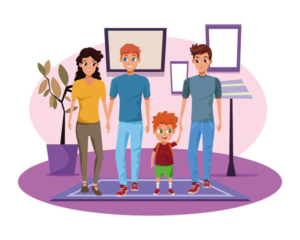 Familie jonge ouders met kinderen cartoon — Stockvector