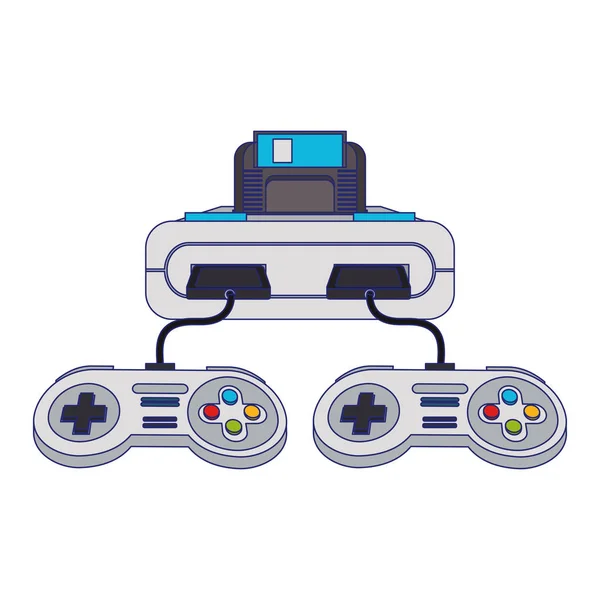 Consola de videojuegos retro y gamepads líneas azules — Vector de stock