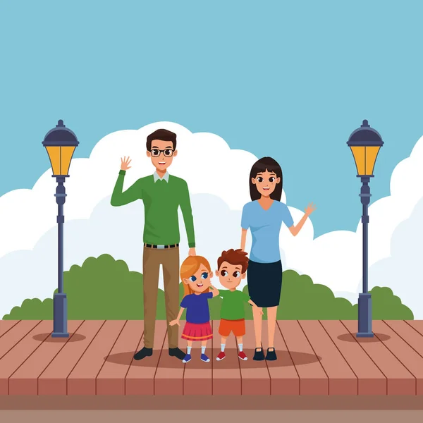 Família pais e crianças desenhos animados — Vetor de Stock