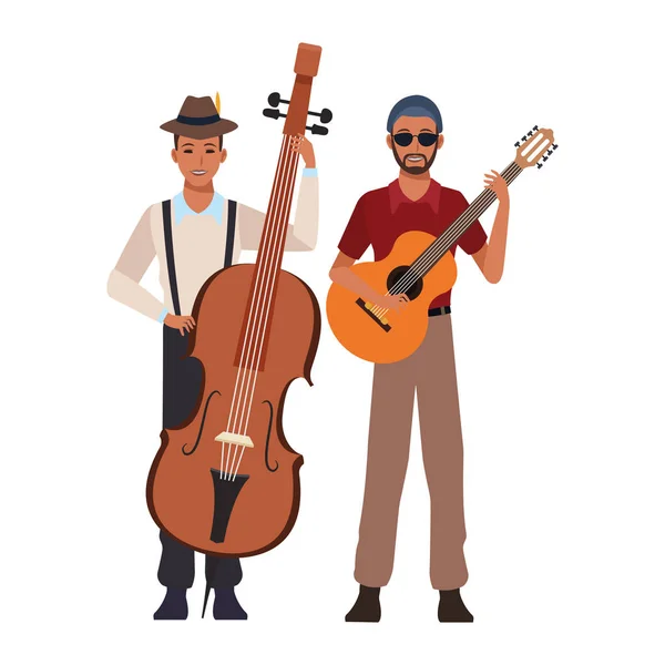 Zenész, basszusgitár és gitár — Stock Vector