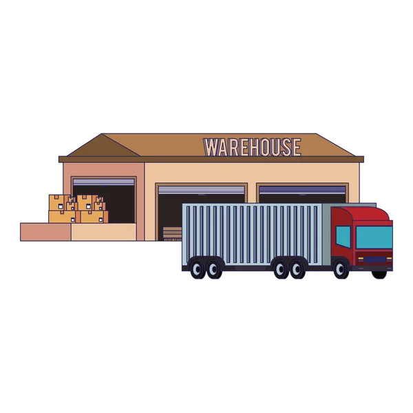 Здание склада с голубыми линиями товаров — стоковый вектор