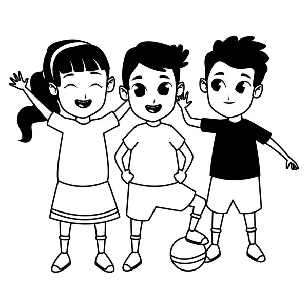 Dzieci przyjaciele bawią się i uśmiechnięte bajki w czerni i bieli — Wektor stockowy