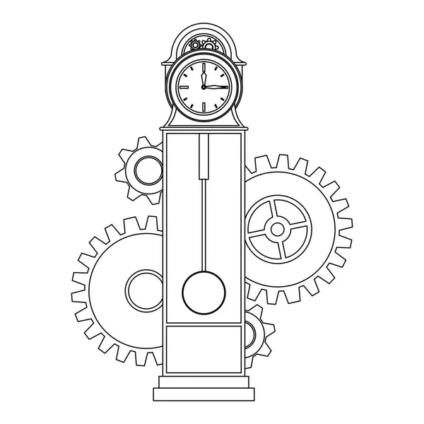 Horloge de temps montre alarme dessin animé en noir et blanc — Image vectorielle