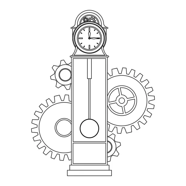 Reloj tiempo reloj alarma dibujos animados en blanco y negro — Vector de stock