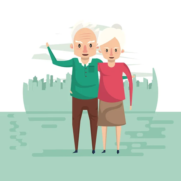 Bonito casal de idosos sorrindo desenhos animados — Vetor de Stock