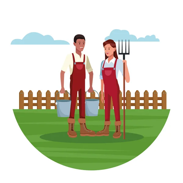 Agricoltori che lavorano nei cartoni animati — Vettoriale Stock