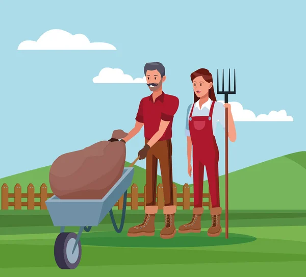 Agricoltori che lavorano nei cartoni animati — Vettoriale Stock