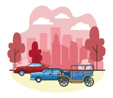 Vintage ve klasik modern araba araçlar ile