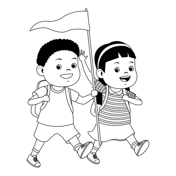 黒と白の子供とサマーキャンプの漫画 — ストックベクタ