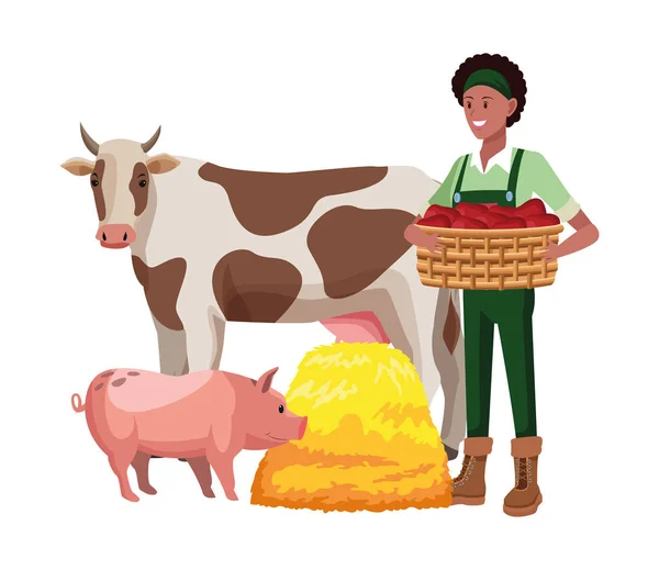 Farm, animals and farmer cartoon — Stock Vector