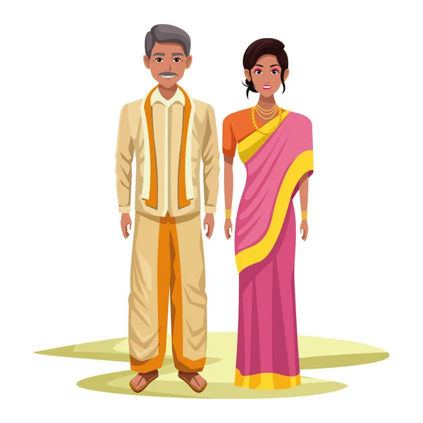 Indian couple avatar cartoon character — Stock Vector