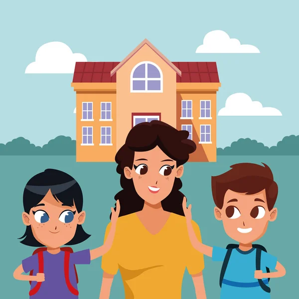 Familia madre soltera con dibujos animados para niños — Vector de stock