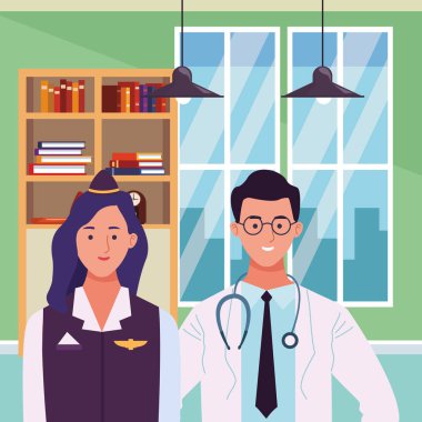 Profesyoneller işçiler çift gülümseyen karikatürler