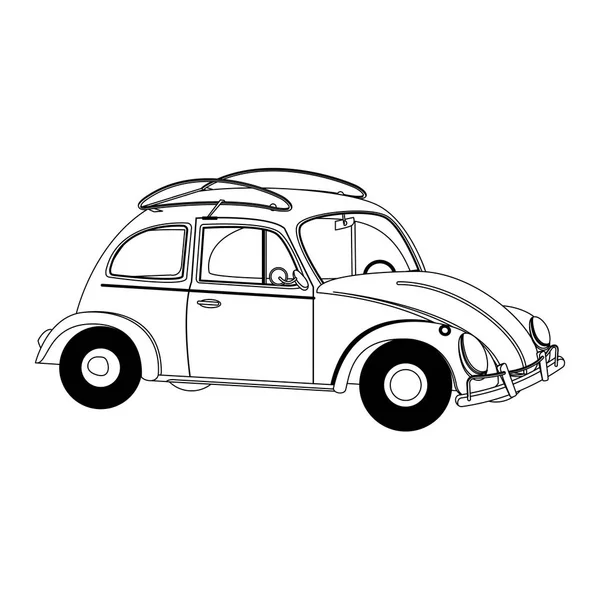 Vintage retro clássico carro desenhos animados em preto e branco — Vetor de Stock