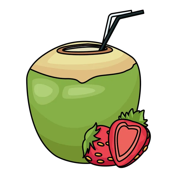 Кокосовый коктейль и клубничные фрукты — стоковый вектор