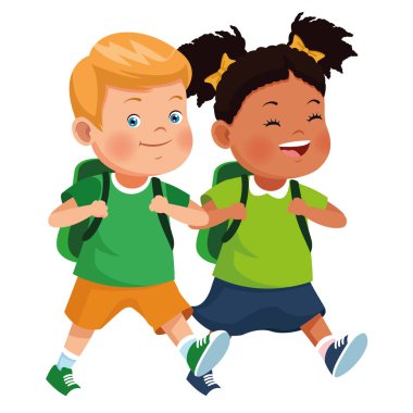 Sırt çantalarıyla gülümseyen okul çocukları