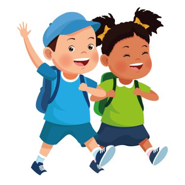 Sırt çantalarıyla gülümseyen okul çocukları