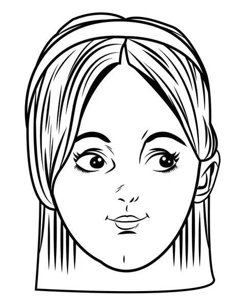 Jeune fille visage avatar dessin animé en noir et blanc pop art — Image vectorielle