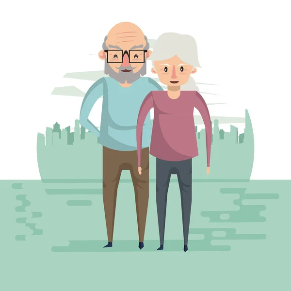 Beau couple âgé sourire dessin animé — Image vectorielle