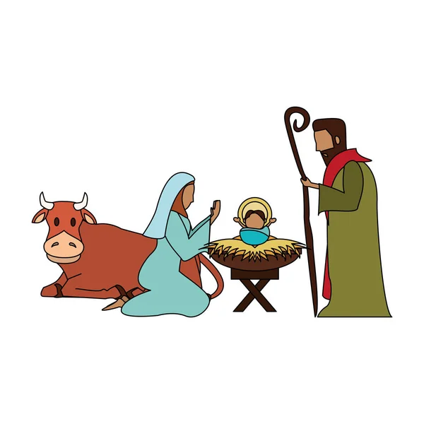 Feliz Navidad Natividad caricatura cristiana vector, gráfico vectorial ©  jemastock imagen #330880804