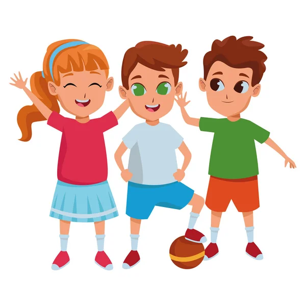 Παιδιά φίλοι παίζουν και χαμογελαστά κινούμενα σχέδια — Διανυσματικό Αρχείο