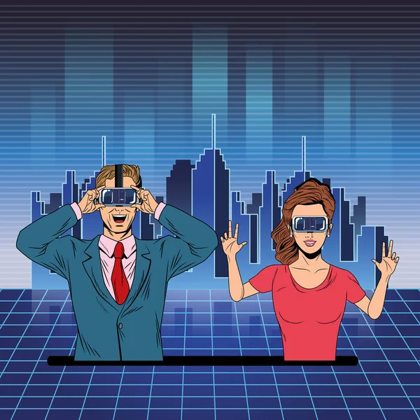 Par med virtuell verklighet headset — Stock vektor