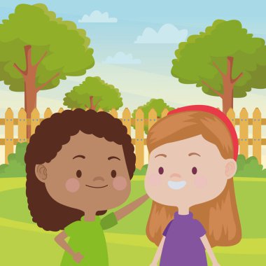 Sevimli mutlu çocuklar eğlenceli karikatürler sahip