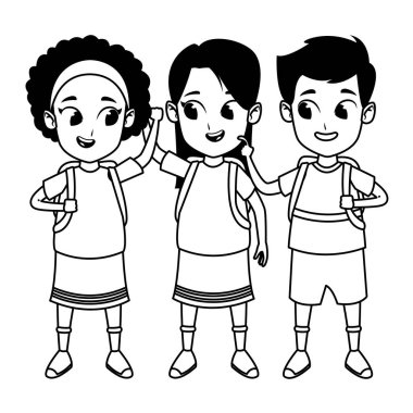 siyah beyaz çocukluk sevimli okul öğrencileri karikatür