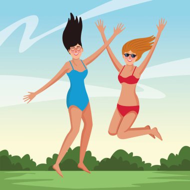 Genç arkadaşlar ve yaz karikatürleri