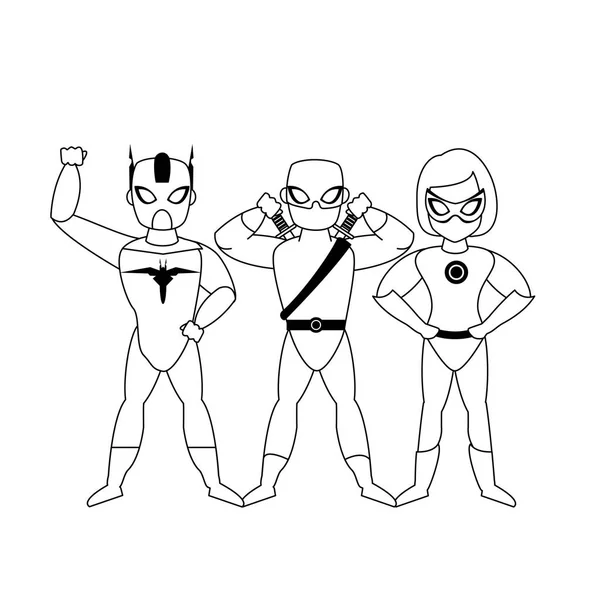 Супергерои комического ретро-мультфильма в черно-белом цвете — стоковый вектор