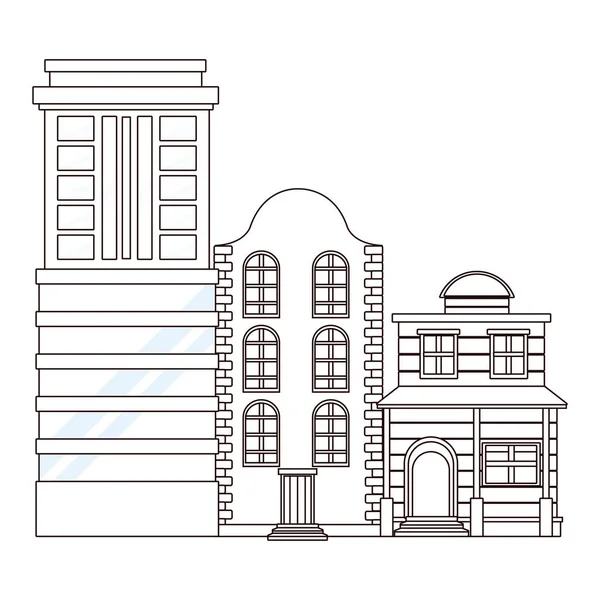 Городские здания и городская архитектура в черно-белом — стоковый вектор