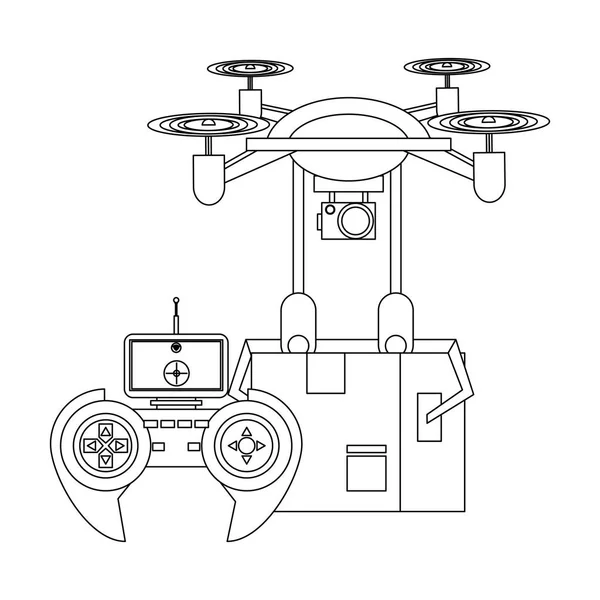 Lucht drone afstandsbediening cartoon in zwart-wit — Stockvector
