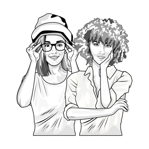 Pop art moda ve siyah beyaz güzel kadın karikatür