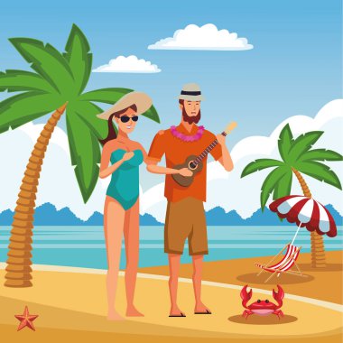 Genç çift yaz karikatürler zevk