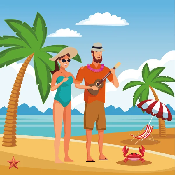 Genç çift yaz karikatürler zevk