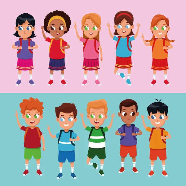 Escola meninos e meninas desenhos animados —  Vetores de Stock