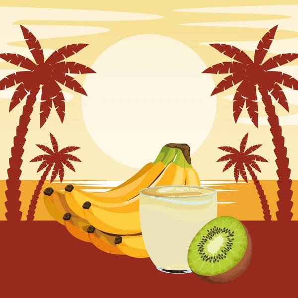 Frutta tropicale e bevande frullate — Vettoriale Stock