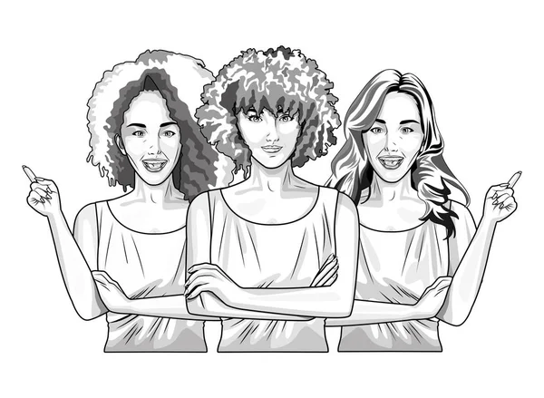 Pop art güzel kadın siyah beyaz karikatür gülümseyen