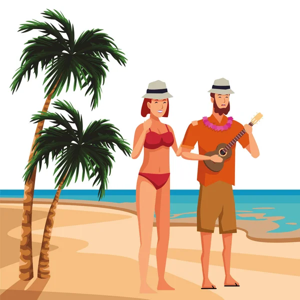 Genç çift yaz karikatürler zevk