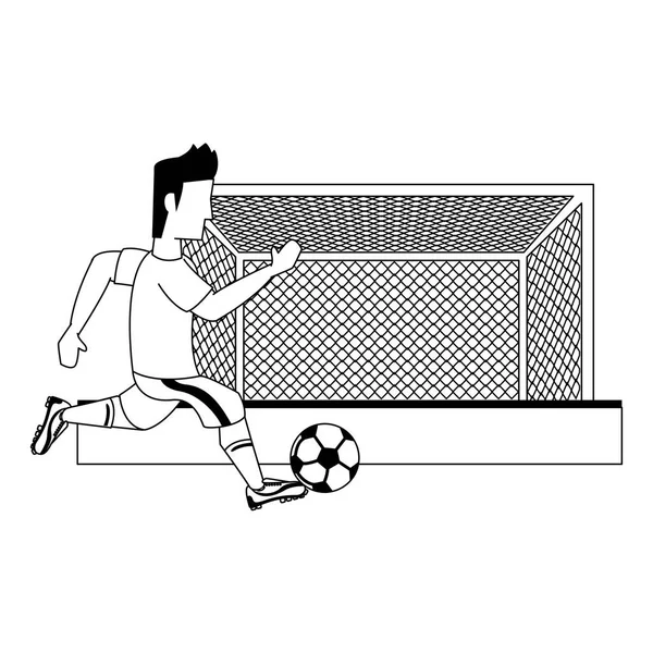 Fußballspieler Sportspiel Cartoon in schwarz und weiß — Stockvektor