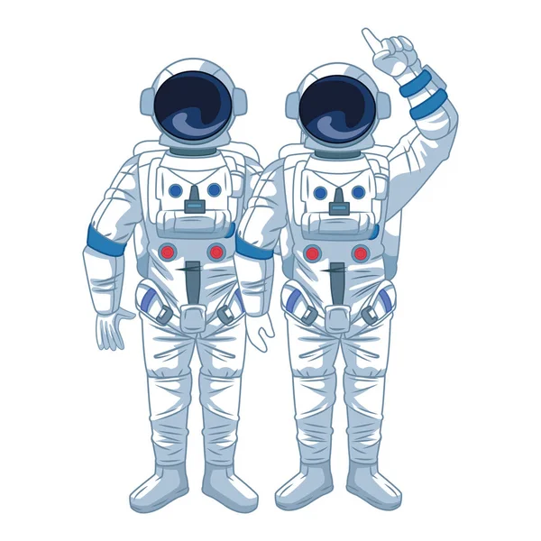 Equipo de astronautas y exploraciones espaciales dibujos animados — Vector de stock