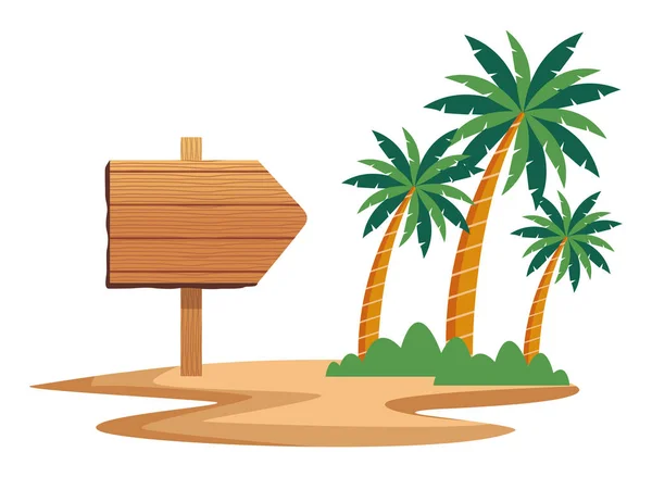 Holzschild und Palmen-Ikone — Stockvektor