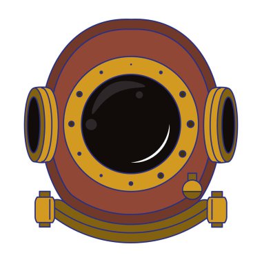 Antik fıçı dalış miğferi izole edilmiş mavi çizgiler