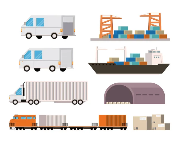 Transporte mercadoria logística carga cartoon — Vetor de Stock