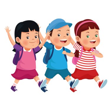 Sırt çantalarıyla gülümseyen okul çocukları