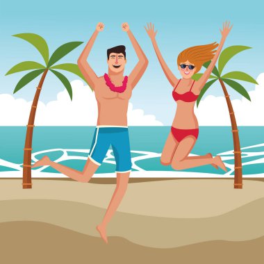 Yaz karikatürlerinde mutlu çift