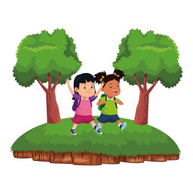 Sırt çantalarıyla gülümseyen okul çocukları