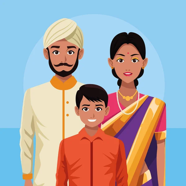 Indická rodina indické karikatury — Stockový vektor