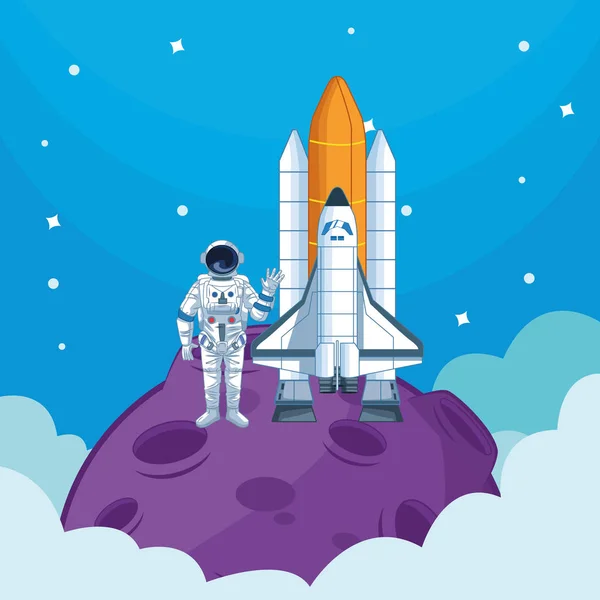 Astronaut in de Melkweg cartoon — Stockvector