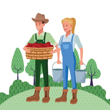 çiftlik, hayvan ve çiftçi karikatür